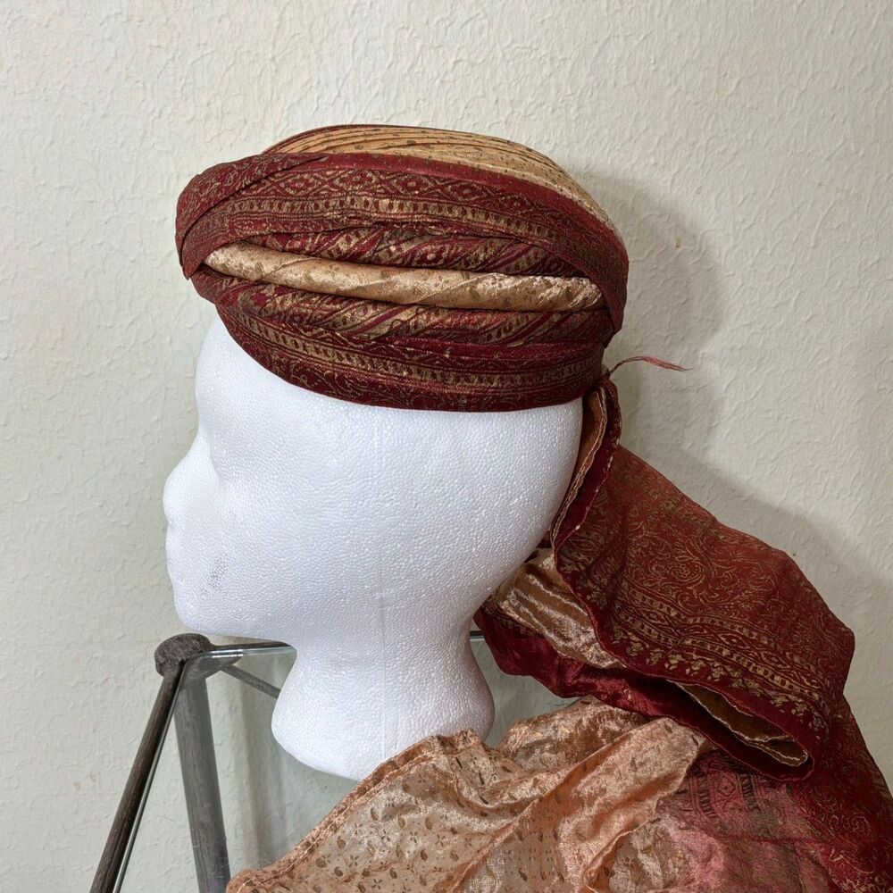 Kids size S 19” Wise Man costume accessory hat only burgandy / gold.